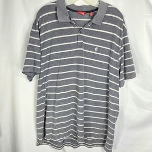 Izod Grey & White Horizontal Striped 2 Button Short Sleeve Polo Shirt Size XXL